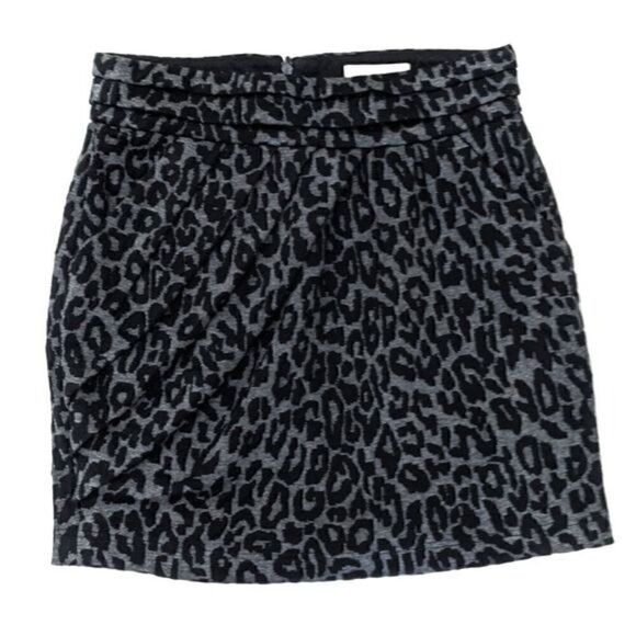 Sea New York Dresses & Skirts - Sea New York Mini Skirt Leopard Print Side Pleated Zip Close Ruched Acrylic 2